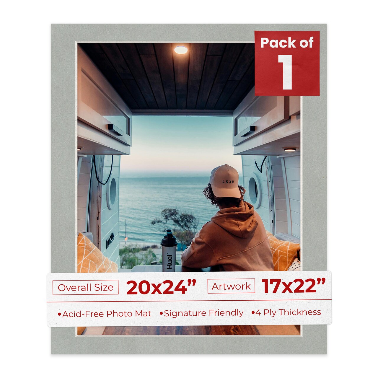 Light Grey Suede Mat Board for 20x24 Frames - Fits 17x22 Photos